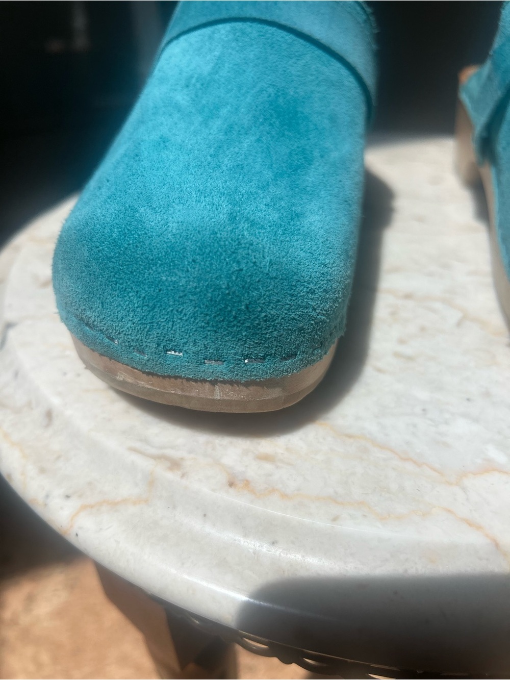 Swedish Hasbeens Teal Suede Clogs - Picture 4 of 14